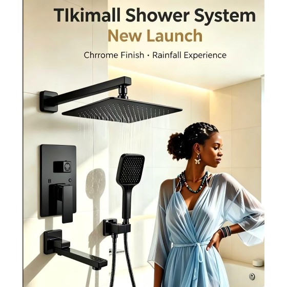 N83 chrome and black concealed shower set,china