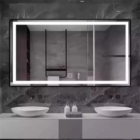 T118C-NGN led mirror and light(Warm colors, white, blue),With back panel  with Black border STOCK