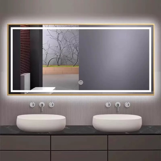 T118D-NGN led mirror 100*70CM and light(Warm colors, white, blue),With back panel  with a gold border STOCK