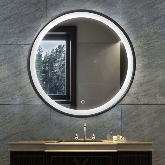 T188 60*60CM led mirror,and light(Warm colors, white, blue),With back panel+With Gold frame