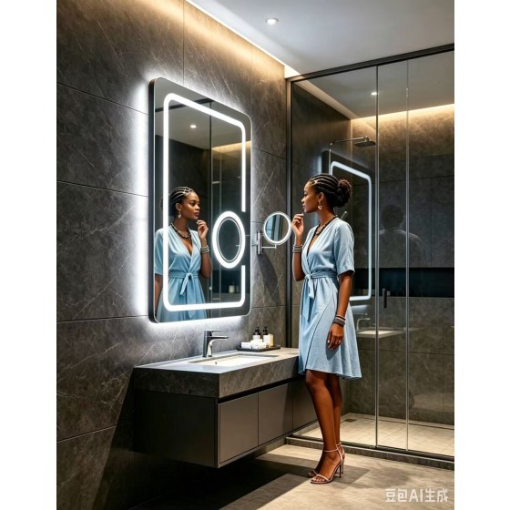 T151-NGN 80*60 cm led mirror white and 3 light   ,With back panel STOCK