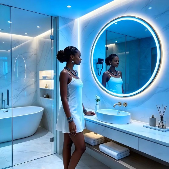 T188 60*60CM led mirror,and light(Warm colors, white, blue),With back panel+With Gold frame.STOCK