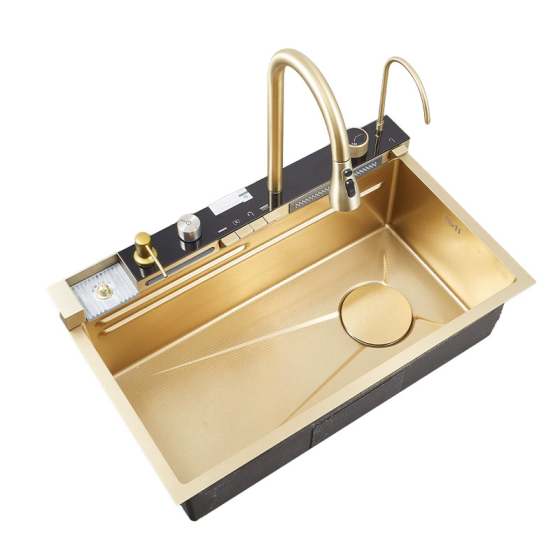 T314D-NGN GOLD  stainless steel sink 75*45cm whale mixer ,stock